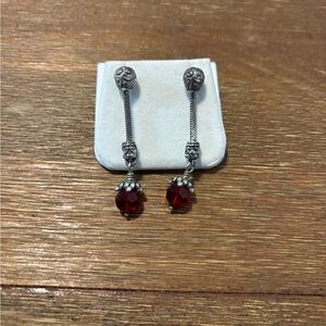 Elegant Silver and Red Drop Brighton Earrings
